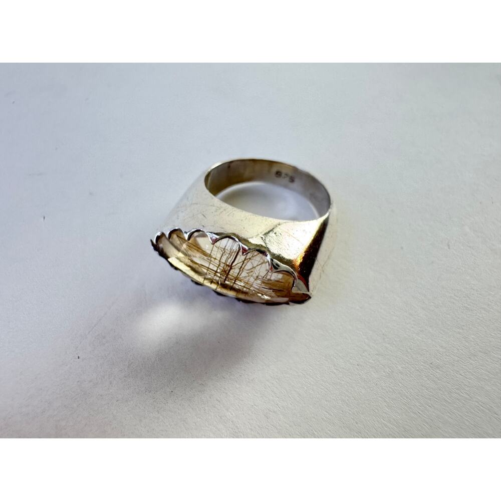 Golden Rutile Quartz Marquis Sterling 925 Silver Ring US Size 7.75 - Picture 7 of 10